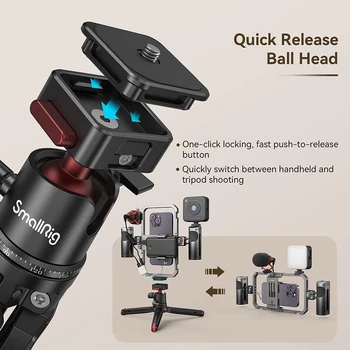 SmallRig All-in-One Video Kit Ultra Aluminum Phone Video Rig Kit W/Quick Release Tripod Wireless Control Handles RGB Light Mic detail image