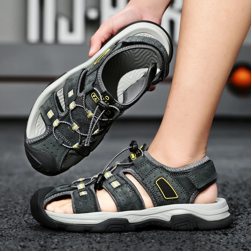 In Ready Stock Fast Delivery First Layer Real Cow Leather Upper Anti Slip Sole Men Leather Beach Sandals