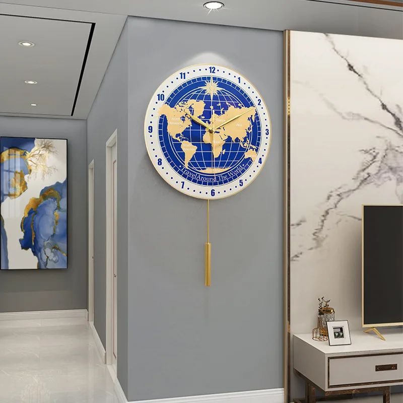 Nordische Licht Luxus Weltkarte Wanduhr nach Hause Wohnzimmer