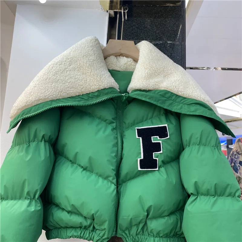 New fashion F logo thick flare sleeve crop winter jacket women's coats bubble coats for ladies