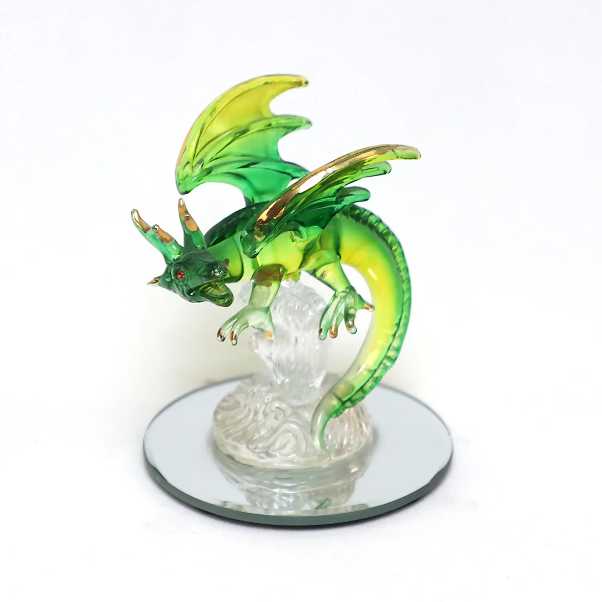 Personalized Chinese decorative battery operated led light handmade blown glass crafts custom colored winged dragon ornaments