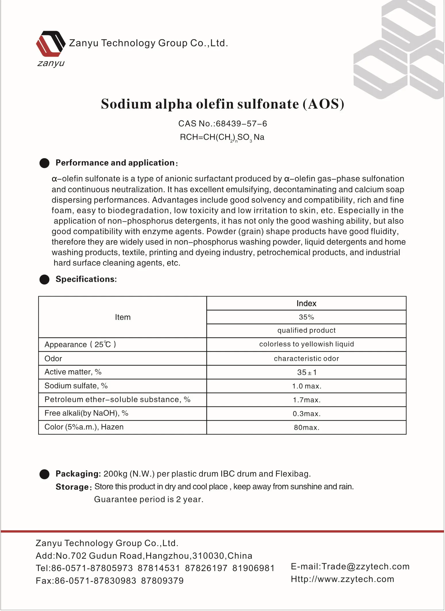 Price Sodium Alpha Olefin Sulfonate Aos 92% - Buy Alpha Olefine ...