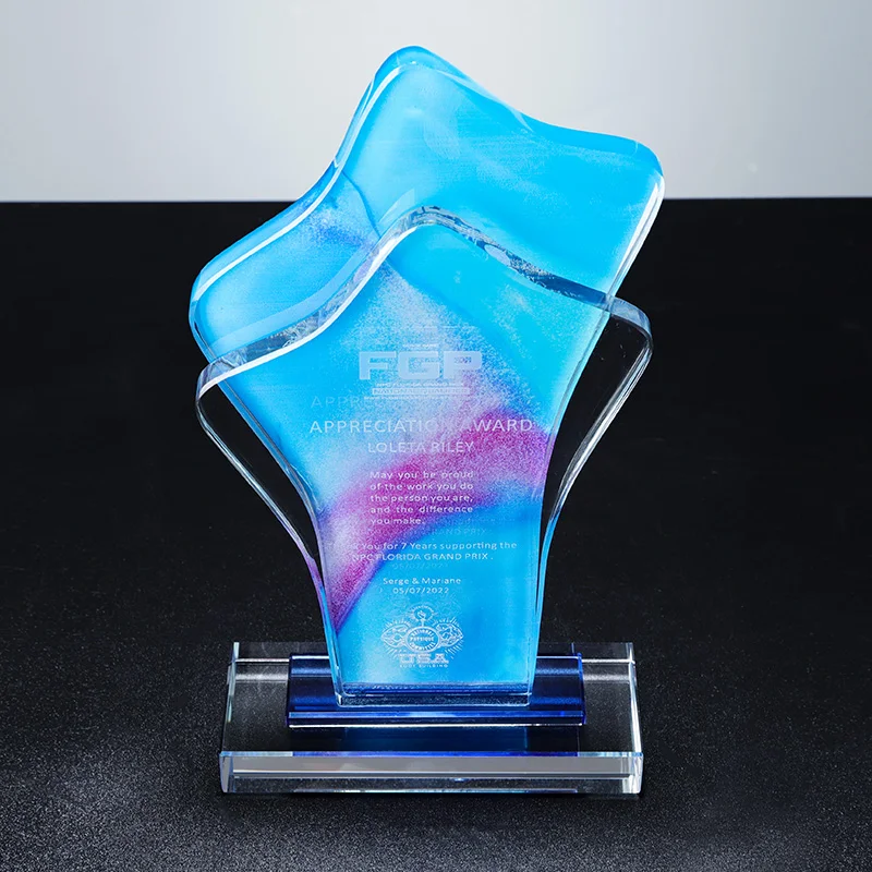 Factory direct custom k9 crystal color printing sandblasted crystal trophy supplier