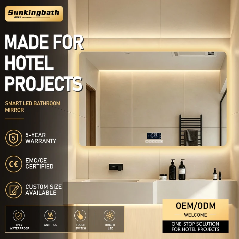 Morden Led Bathroom Mirrors 3000k-6000k Illuminated Adjustable Rectangle Smart Mirror 130x80 Bathroom Mirror with Led Light