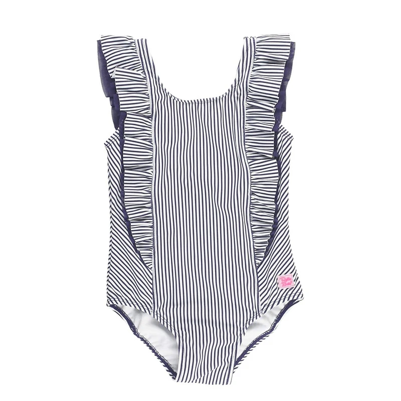 Beach Swimming Pool Upf 50+ Designer Toddler Ruffles Sporty Stripe One Piece Swimsuit Baby Girls Swimwear Kid Bikini