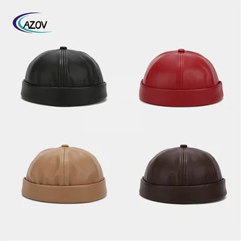 solid color PU leather light board Chinese landlord hat   fashion simple retro Yupi hat skullcap