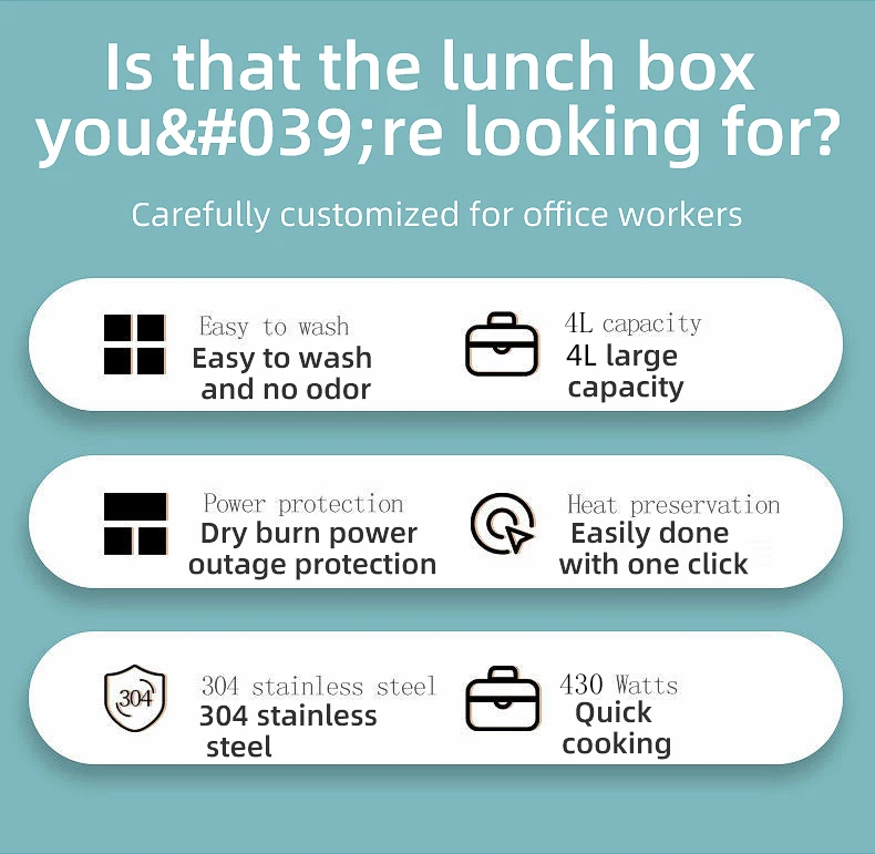 Vente directe d'usine multifonctionnel 2L chauffage cuisson boîte à lunch 304 en acier inoxydable portable chauffé boîte à lunch
