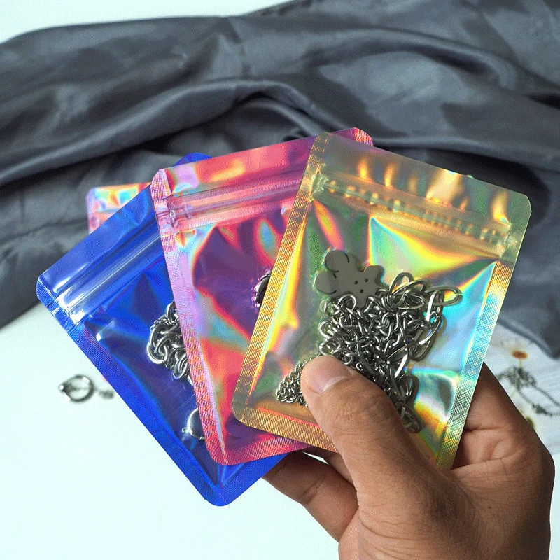 Translucent Colorful Bone Bag Rainbow Jewelry Packaging Bag Earrings Flash Sealed Pocket Color Laser Yin Yang Self Sealing Bag