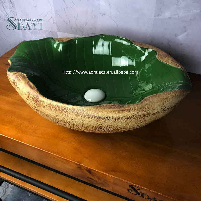 SDAYI Sanitary Ware Handmade Irregular Ceramic Wash Basin Leaf Like Countertop Wash Basin Lavabo Sink Washbasin Toilet Basin