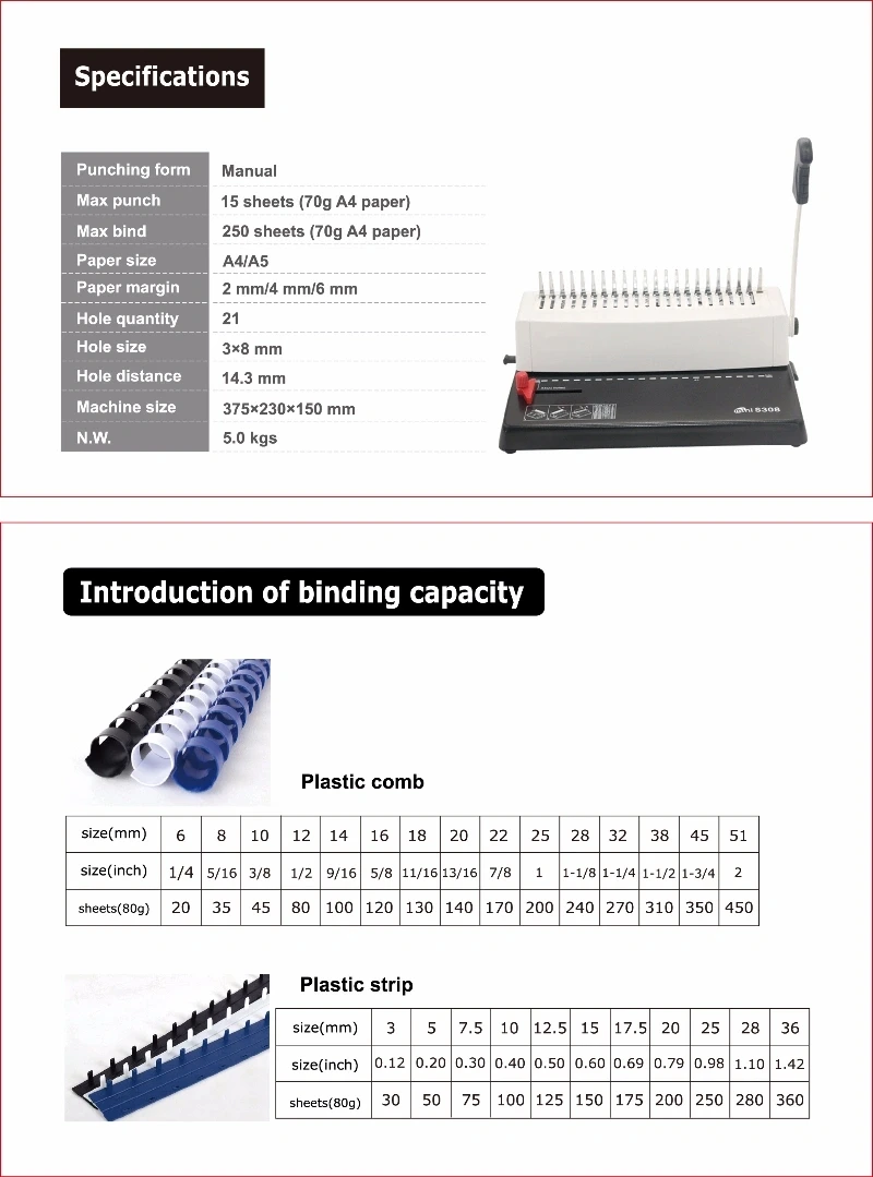 S308 A4 Comb Binding Machine in Cheap Price