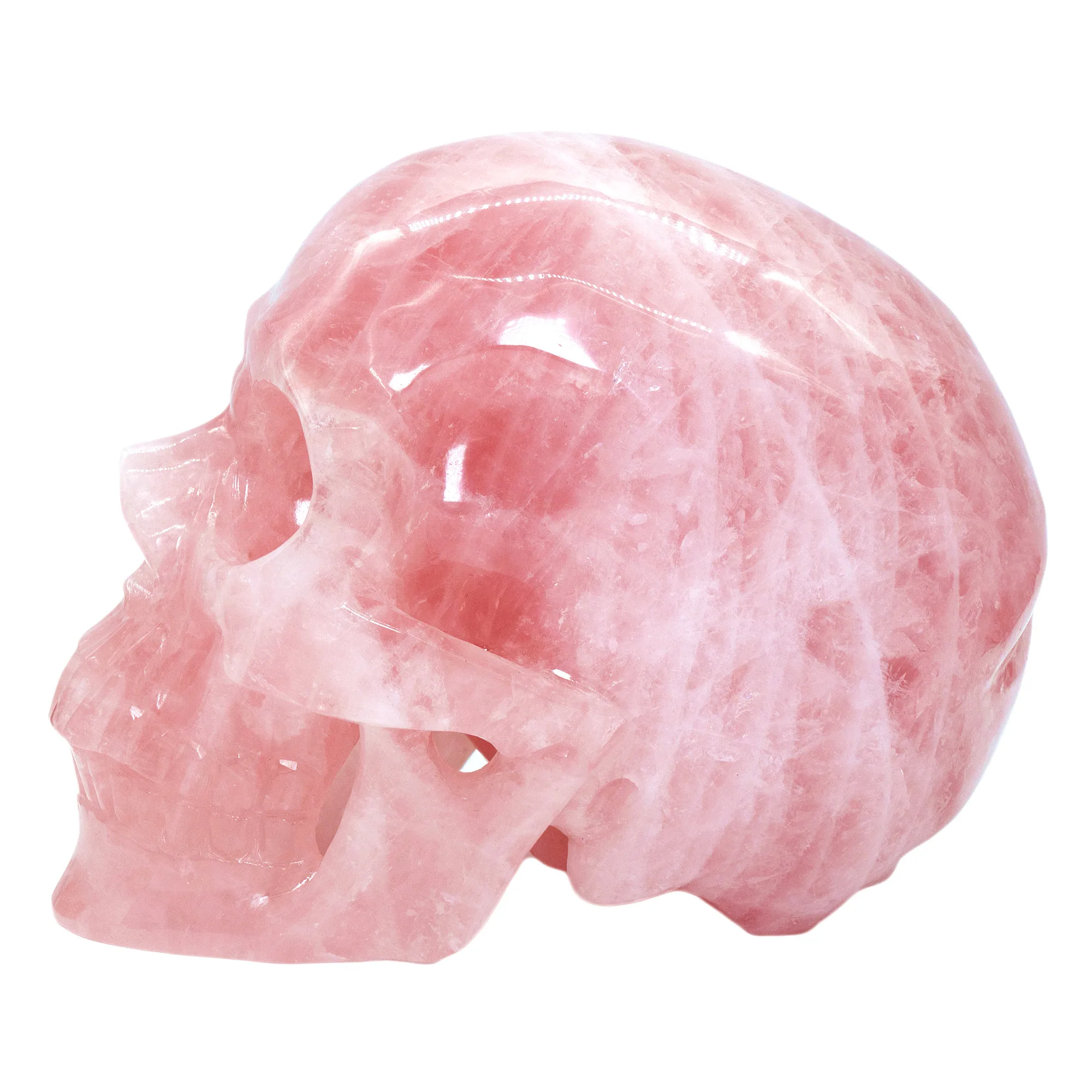 Detailed Rose Quartz Carved Crystal Stone Skull 