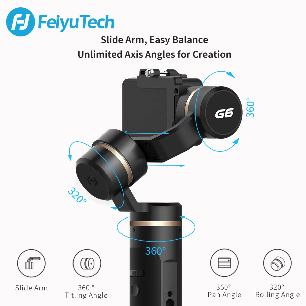 FeiyuTech Feiyu G6 3-Axis Gimbal Stabilizer Action Camera Wifi BlueTooth  OLED Screen Angle for Hero RX0 Camera Stabilizer