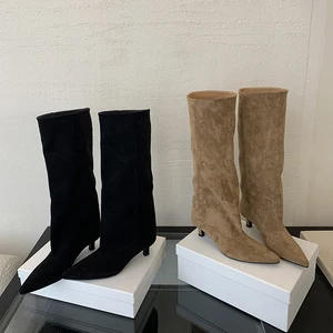 2026 New European and American Chelsea Boots Breathable Comfortable Simple Low and Pointed High Matching Solid Color