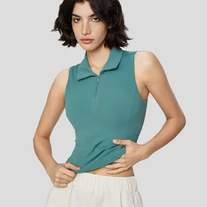 High Quality Women's Ice Mint Half Zip Running Top Detachable Chest Cushion Removable Pads Folded Neck Sleeveless Breathable