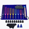 9 diapasones de colores+base negra+triángulo azul+paño de limpieza
