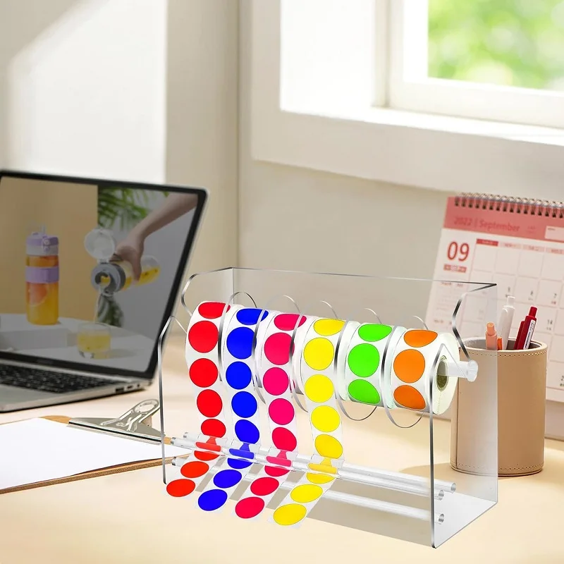 Durable Adjustable Custom Transparent Acrylic Label Holder Sticker Roll Dispenser for Desktop
