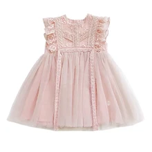 YOEHYAUL Embroidery Chiffon Mesh Baby Girls Lace Pink Dress For Girls Elegant Princess Children Baby Dresses 2 Year Girl