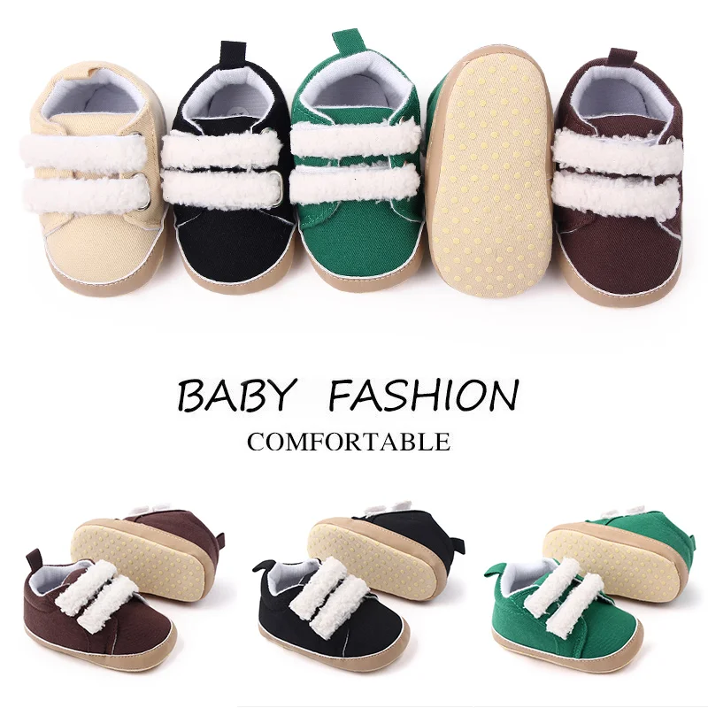 Spring Autumn Plush Hook&loop Soft PU Leather Baby Newbron Shoes for Boys and Girls supplier