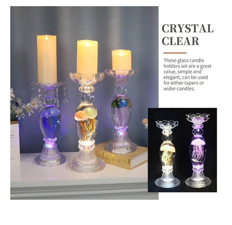 solid glass candles for centerpieces candlestick holder with LED lights details