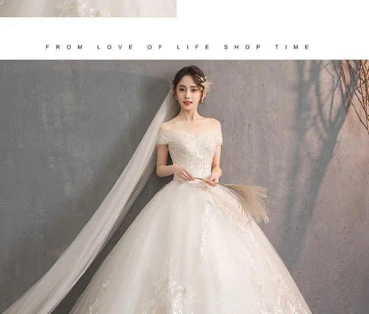 Princess Champagne Mermaid Wedding Dress Off Shoulder Crystal Wedding Gowns