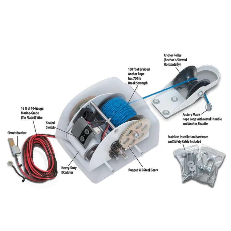 45lbs Heavy Sea Water Pontoon Winches For Boats 12v Wireless Electric