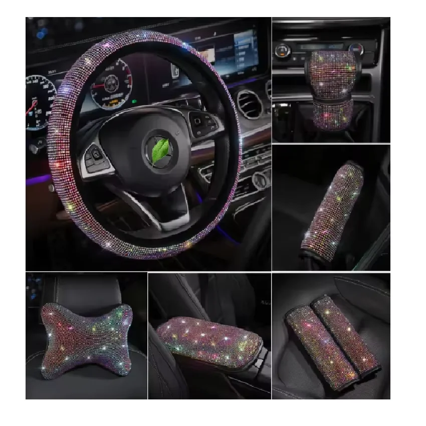 ARTILAURA Set Accessori Auto Bling Per Donna - 11 Pezzi Con Strass, Coprivolante, Farfalla E Cover Cintura