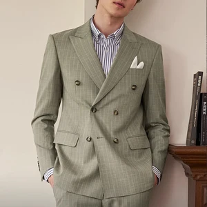 Custom-Made High Quality Italian Men's Suits Casual Striped Blazer Exquisite Double-Breasted Groom Wear Business Suits