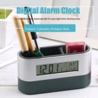 Unique Advertisement LCD Digital Electric Table Music Alarm Pen Holder Automatic Calendar Clock