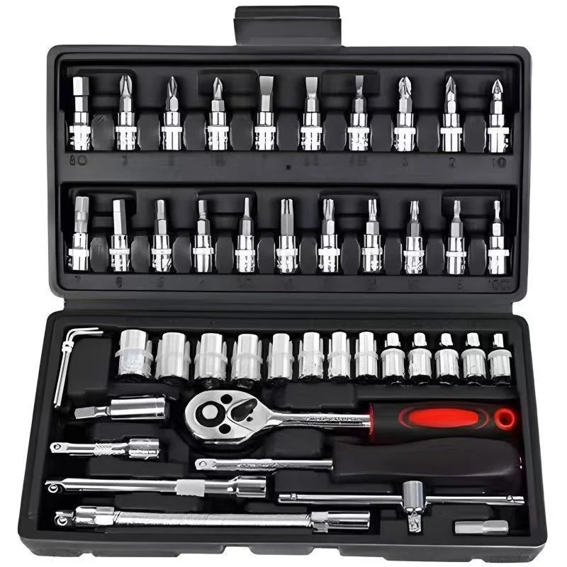 46-Piece 1/4 Small Ratchet Screwdriver Wrench Socket Tool Set Vehicle Repair Hardware Including Auto Repair Small Socket Set - view 5