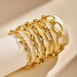 Ins Style Women Girls Link Chain Bracelets Geometric Shape Stainless Steel Chunky Cuban Chain Bracelet