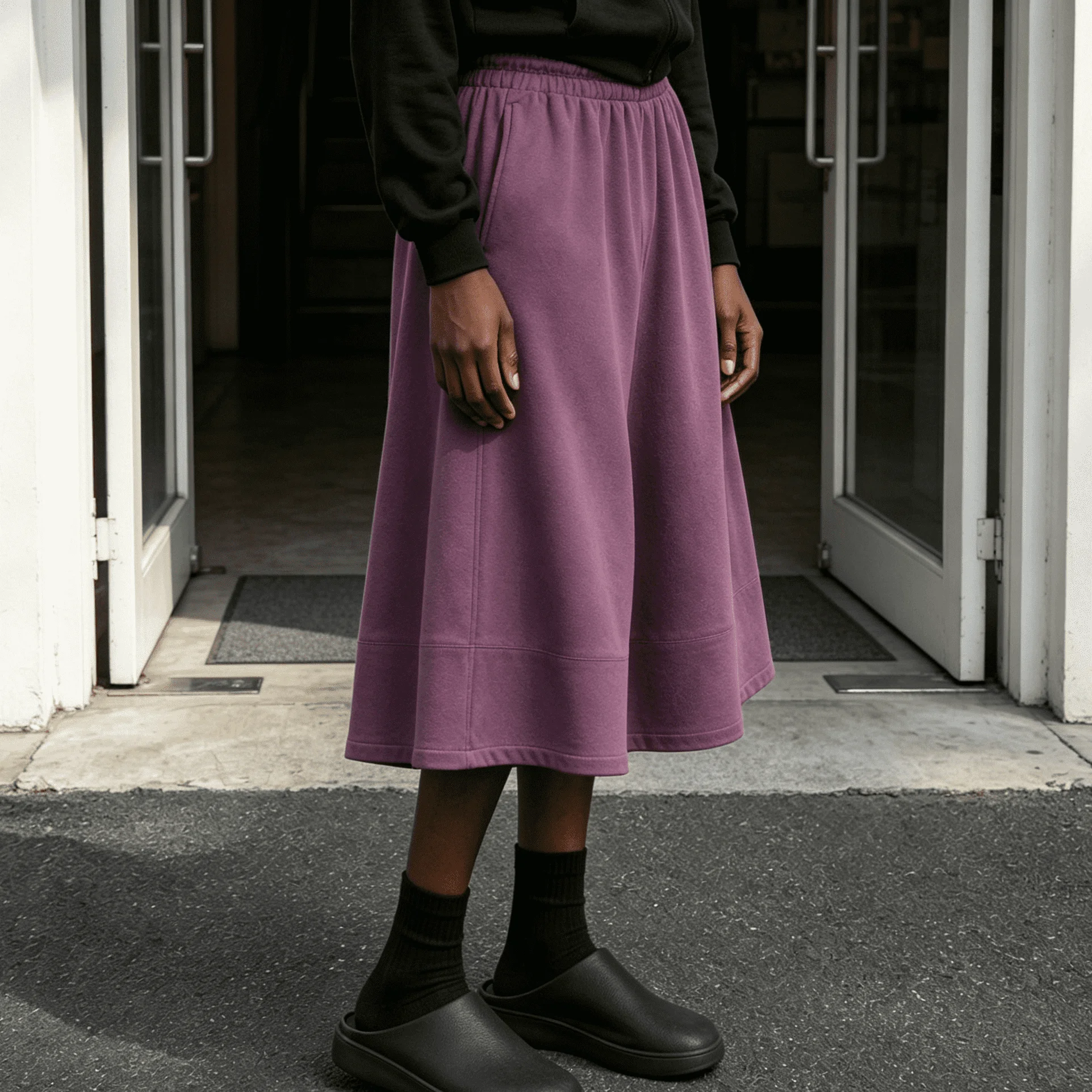 Wholesale Custom Logo Purple Cotton Wide Leg Culotte Shorts Elastic Waist Loose Fit Streetwear Fashion Unisex Wide Leg Shorts gallery 6