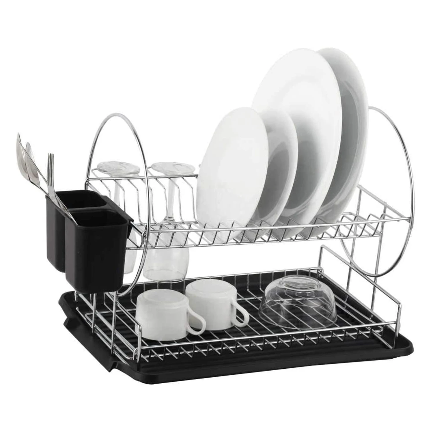 Tier Dish Storage Holders Rack Kitchen Dish Drying Rack with  Drainboard/Cutlery Cup to Store Tableware