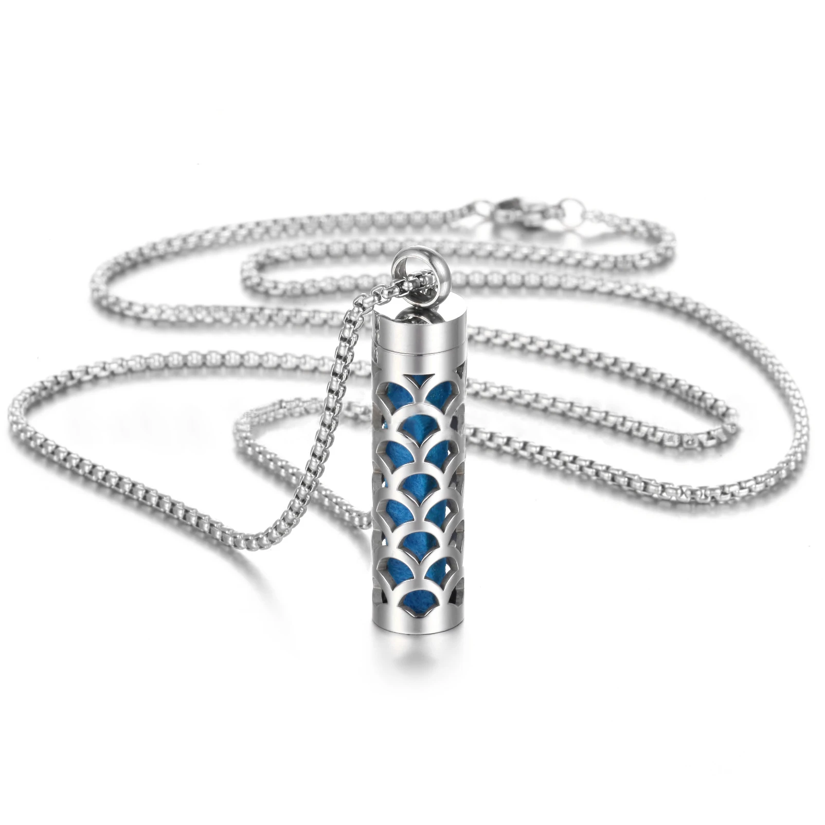 Fatingna Casual Stainless Steel Perfume Bottle Diffuser Pendant Oil Necklace-Fashion Aromatherapy Clasp Fragrance Necklace
