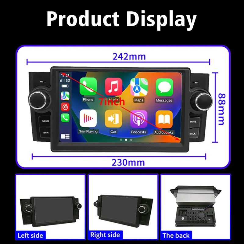 Android Car Audio Multimedia Player Dashboard GPS Navigation Wireless Carplay & MP3 Fiat Linea Grande Punto USB 1-Year Warranty