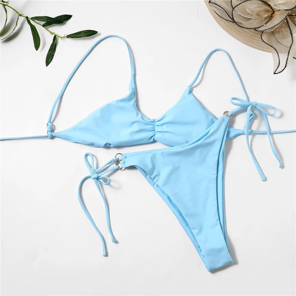 Brazilian String Tie Side Swimsuit Two Pieces Micro Mini Bikini De Chicas Sexis Solid Colors Bikinis Woman Swimwear