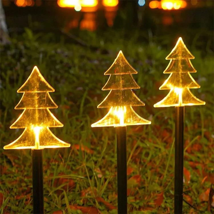 Tree Snowflake Star Outdoor Solar Pathway Lights Warm White Durable Waterproof Christmas Path Lights