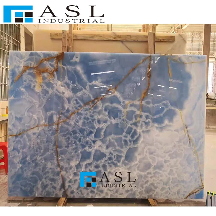 Highly polished blue onyx tiles gold royal onyx panel onice marble kwartsiet floor onyx stone blue