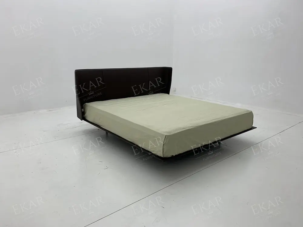 product matte black metal bed frame with cotton upholstered headboard-68