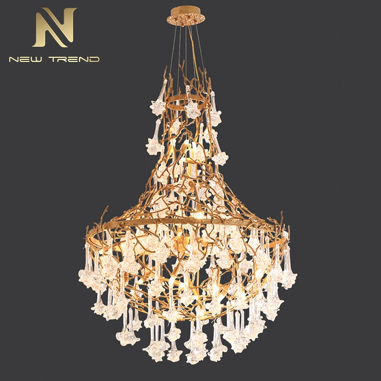 CPL-181 Newly Design Design Custom Ceiling Chandelier Light Hall Hotel Lobby Copper Glass LED Pendant Lamp 