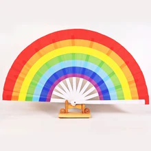 Factory Wholesale Custom LOGO Printing Rainbow Large Handheld Fan Gay Pride Hand Fan