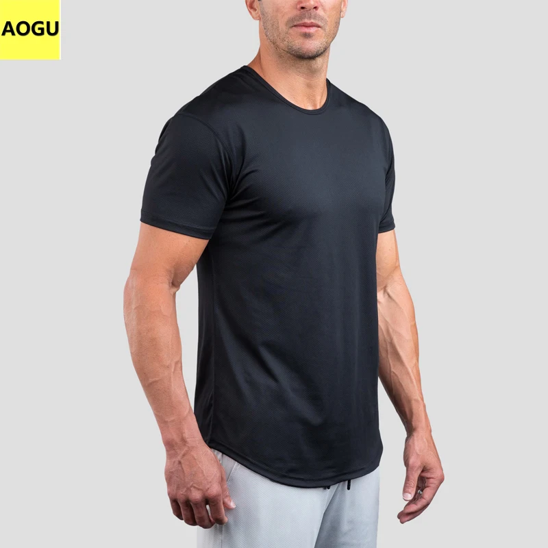 Source Custom logo high quality Bodybuilding Workout t Fitness Polyester Gym Slim Fit T shirt For Men on m.alibaba.com