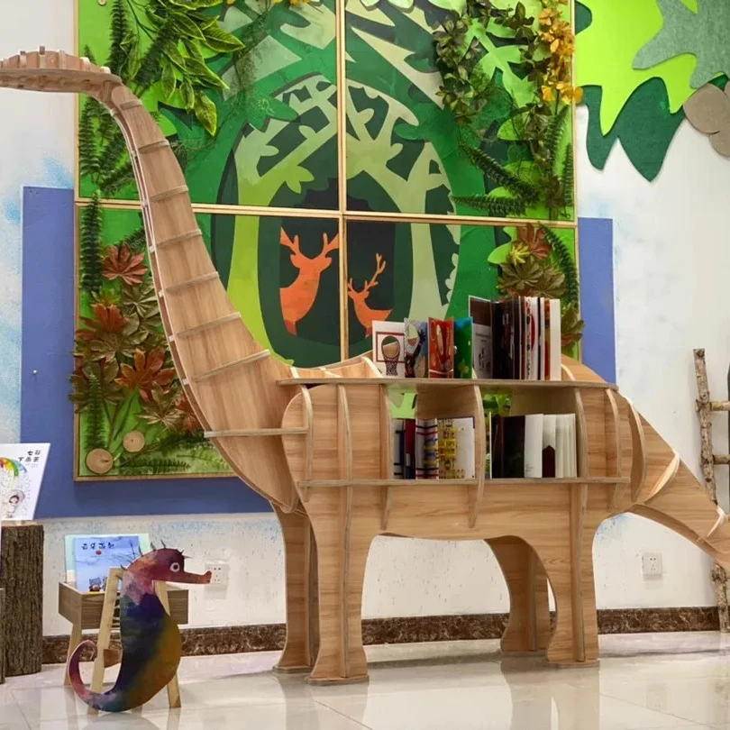 Chiquitos Creative Animal-Modelled Wooden Display Shelf for School Library Bookshelves Exhibition Hall Shop Window Decoration