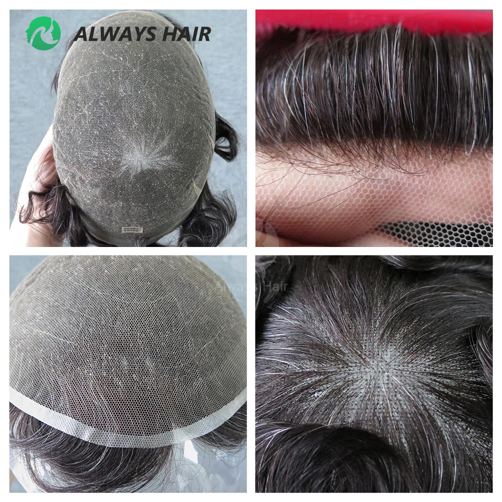 Soft Breathable Full Swiss Lace Human Hair Mens Toupees India Hair