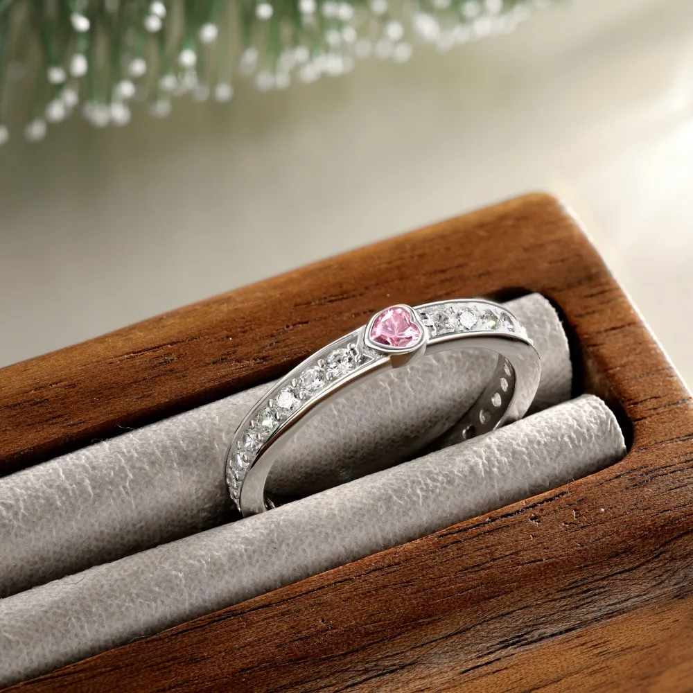 KAKODIY Exquisite Design Beautiful 925 Sterling Silver Eternity Band 5A Cubic Zirconia Heart Shape Love Jewelry Ring Christmas Valentine's Day Gift detail 1