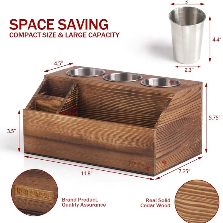 Bathroom Vanity Countertop Torched Brown Wooden Hair Tool Organizer