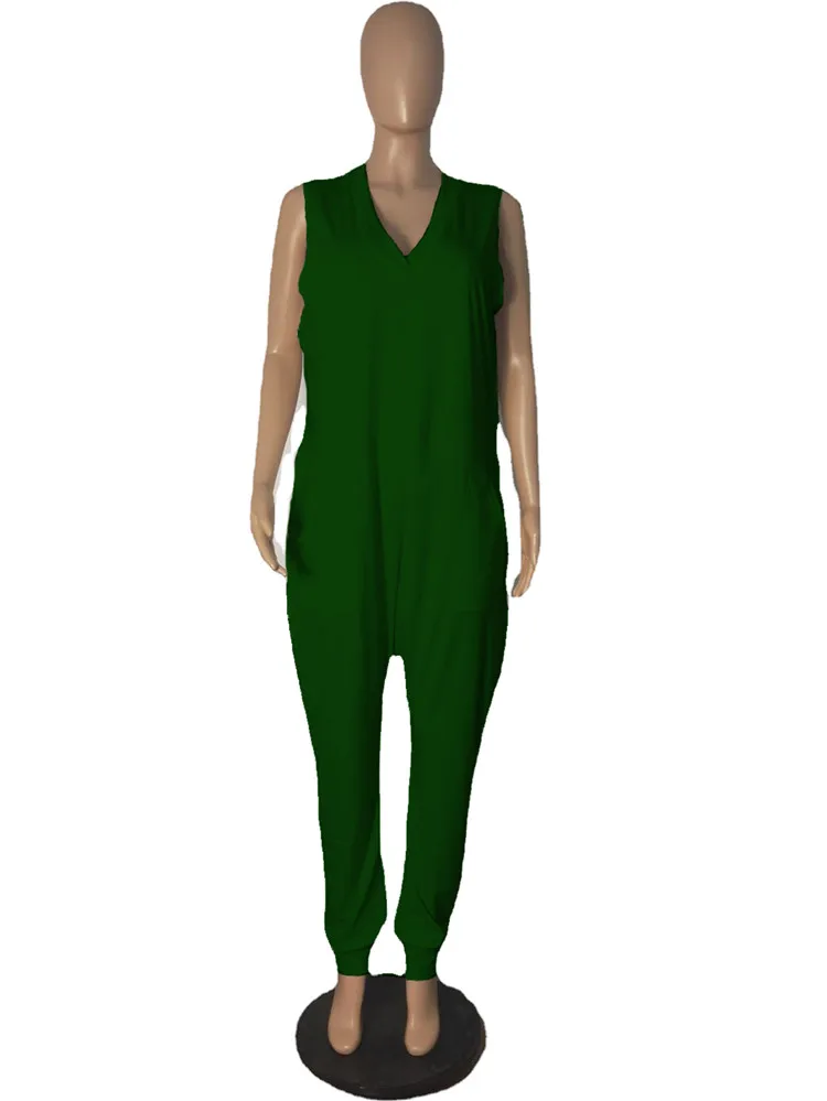 2021 New Summer Solid Color Sleeveless Loose Jumpsuit Casual V-Neck Lantern Pants Harem Jumpsuits