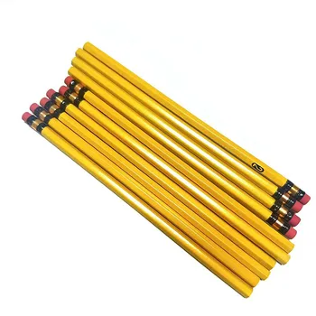 Custom Cheap Yellow Number 2 Pencils With Eraser HB 2B 2H Hexagonal Wooden Pencils In Bulk 7.5'' 2# Wood School Office Pencils