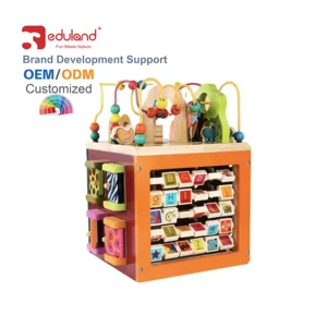 EDULAND Montessori Busy Cube Toy for Children Multifunction Educational Wooden Toys