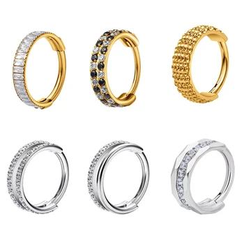 G23 Titanium Piercing 16G Hinged Segment Rings With CZ Pave Side Hoop Fashion Nose Ring Earring Women Daily Wear Jewelry