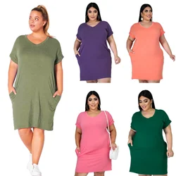 2021 new fashion women outfit Color Block Short Sleeve Plus Size Maxi Dresses women casual dresses summer